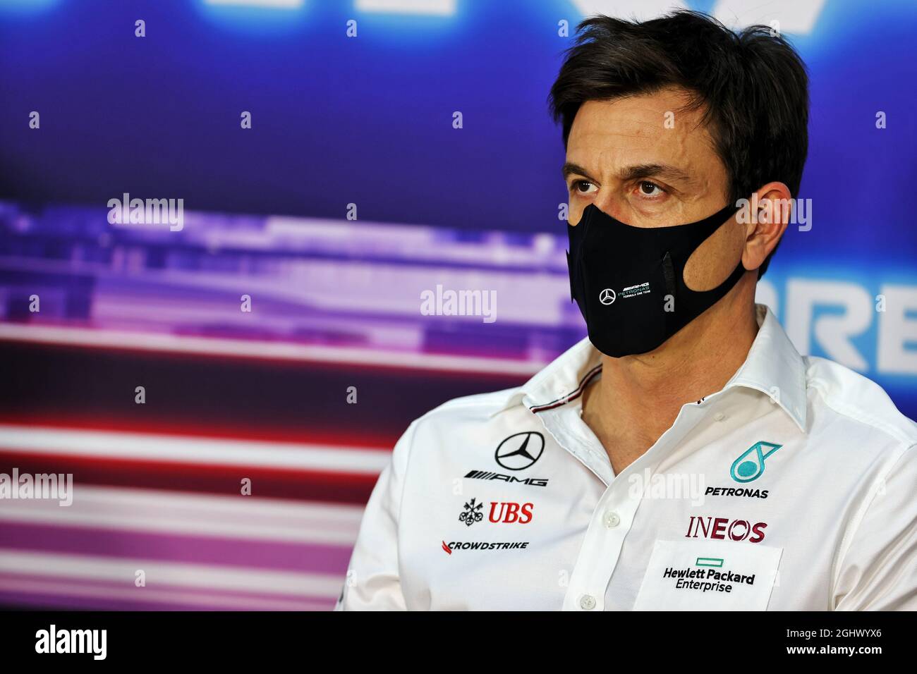 Toto Wolff (GER) Mercedes AMG F1 Aktionär und Executive Director bei der FIA Pressekonferenz. 12.03.2021. Formel-1-Tests, Sakhir, Bahrain, Erster Tag. Bildnachweis sollte lauten: XPB/Press Association Images. Stockfoto