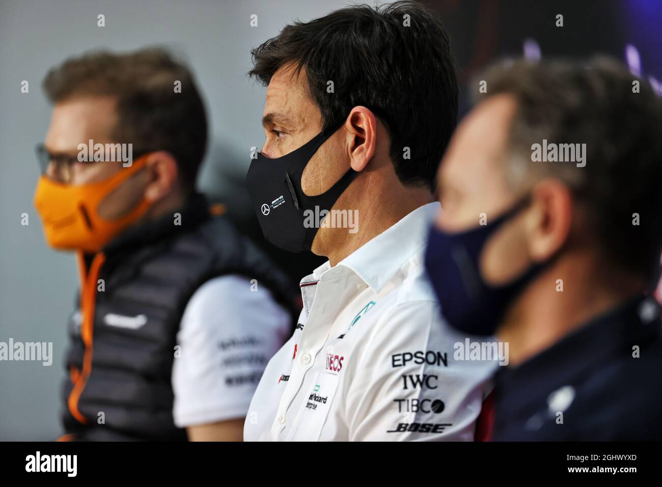Toto Wolff (GER) Mercedes AMG F1 Aktionär und Executive Director bei der FIA Pressekonferenz. 12.03.2021. Formel-1-Tests, Sakhir, Bahrain, Erster Tag. Bildnachweis sollte lauten: XPB/Press Association Images. Stockfoto