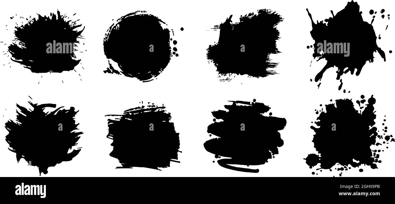 Satz schwarzer Tintenfass auf weißem Hintergrund, realistische Vektordarstellung in Nahaufnahme Stock Vektor