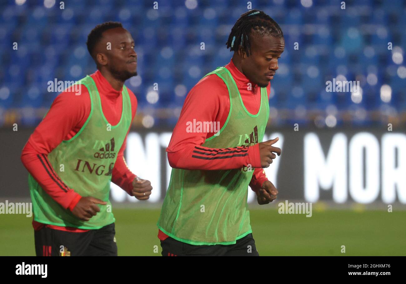 Der Belgier Dodi Lukebakio und der Belgier Michy Batshuayi wurden während eines Trainings der belgischen Fußballnationalmannschaft Red Devils, Tuesda, in Aktion gezeigt Stockfoto