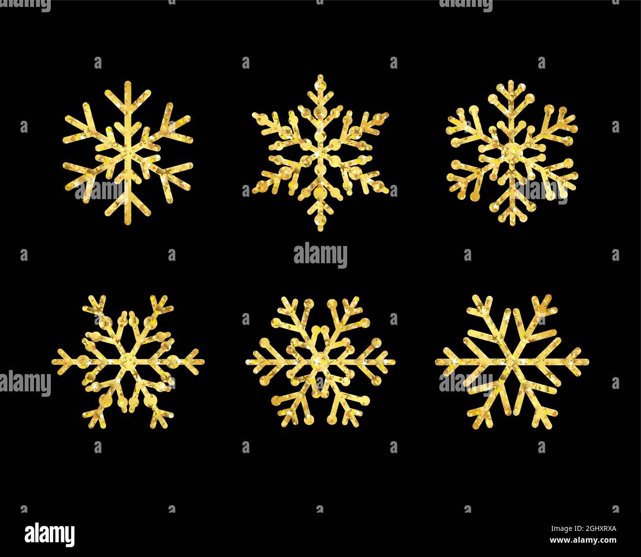 Set von schönen goldenen Schneeflocken kreatives Konzept. Die Grüße der Wintersaison. Frohe Weihnachten und Eine Happy New Year Deko Kollektion. Dekorativ Stock Vektor