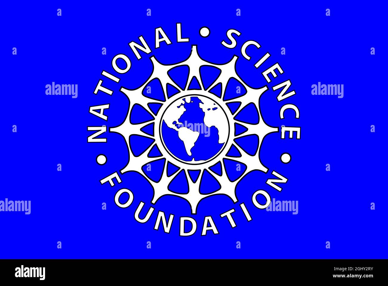 Minsk, Weißrussland - Mai, 2021: Von oben auf die Flagge der National Science Foundation, kein Fahnenmast. Ebenendesign, Layout. Hintergrund markieren. Stockfoto
