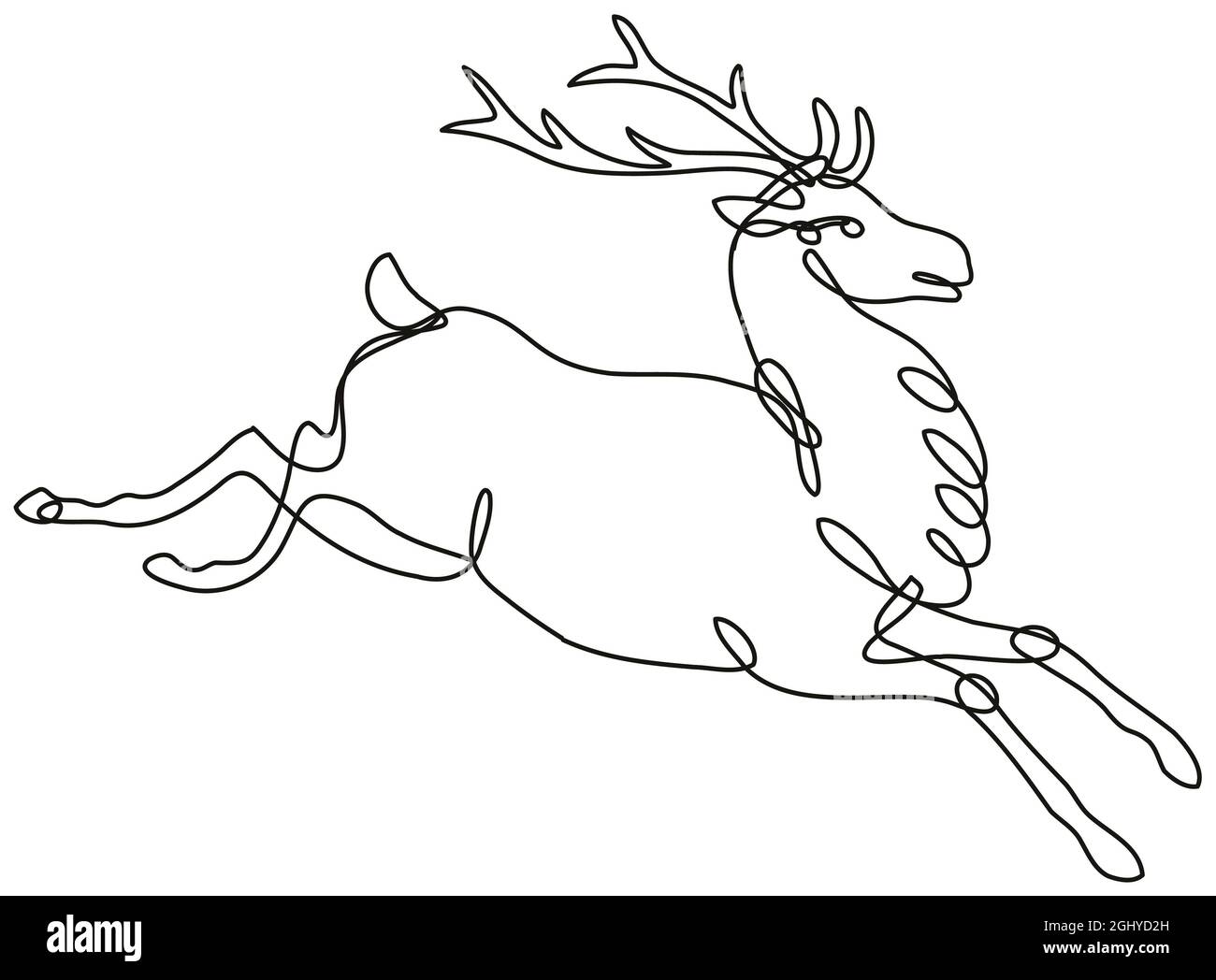 Rote Hirsch Stag oder Buck Jumping Side View Continuous Line Drawing Stockfoto