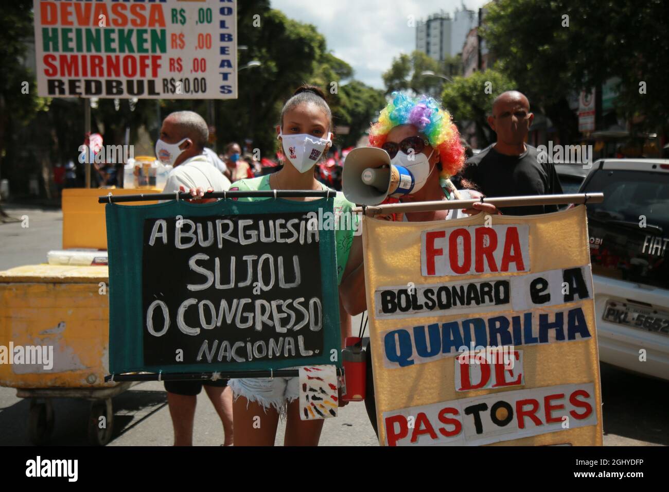 salvador, bahia, brasilien - 7. september 2021: Protestierende gegen die Regierung von Präsident Jair Bolsonaro protestieren in der Stadt Salvador. Die ACT-ma Stockfoto