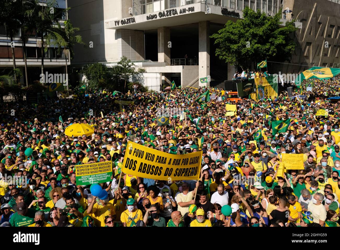 Brasilianischer Unabhängigkeitstag: Familien protestieren gegen die antidemokratischen Handlungen von Minister Alexandre de Morais. Stockfoto