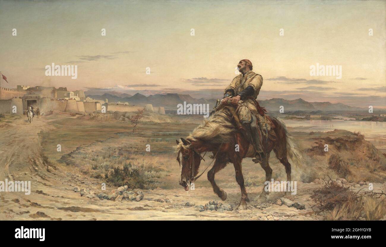 Nach dem katastrophalen Rückzug der britischen Armee von Kabul nach Jalalabad wetteifern Sie den Khord-Kabul-Pass. Von den etwa 16000 Truppen und Zivilisten, die Kabul nach Jalalabad verließen, machte nur 1 (Dr. William Brydon) es lebendig. Das Gemälde wird von Elizabeth Butler als Reste einer Armee bezeichnet Stockfoto