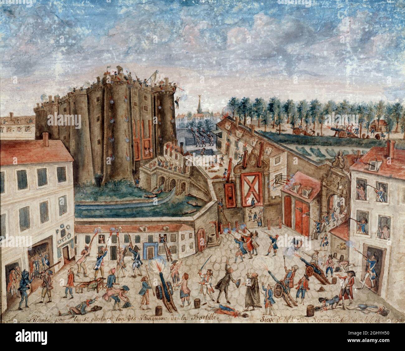 Der Sturm auf die Bastille während der Französischen Revolution. Gemälde von Claude Cholat Stockfoto