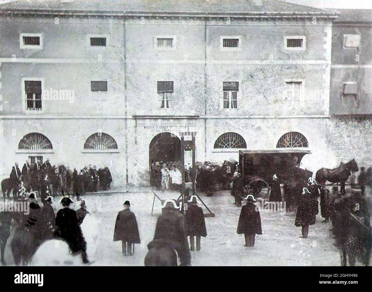 Eine Guillotine, die 1897 in Frankreich bei einer Hinrichtung eingesetzt wurde Stockfoto