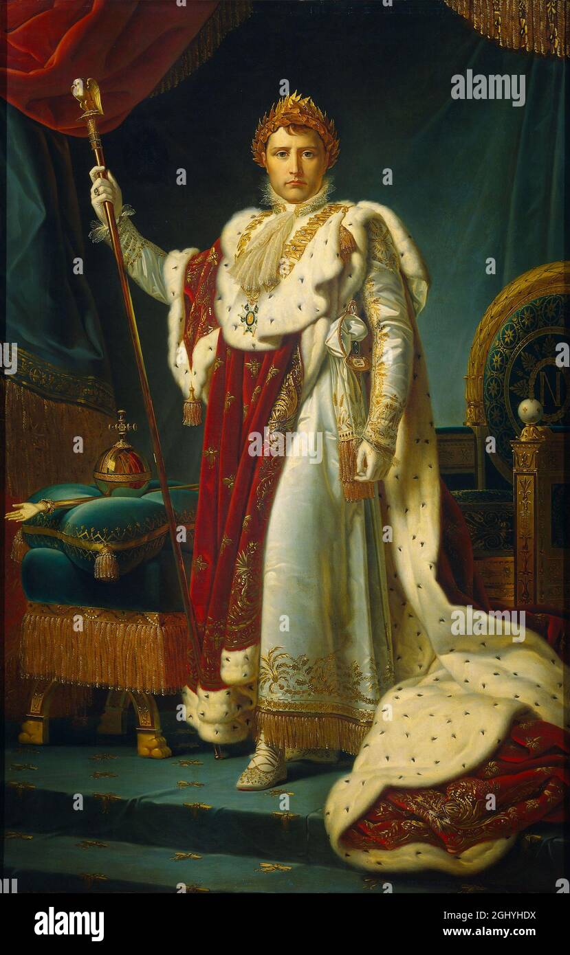 Napoleon Bonaparte, gekleidet als Kaiser in seinen Krönungsroben, von François Gérard Stockfoto