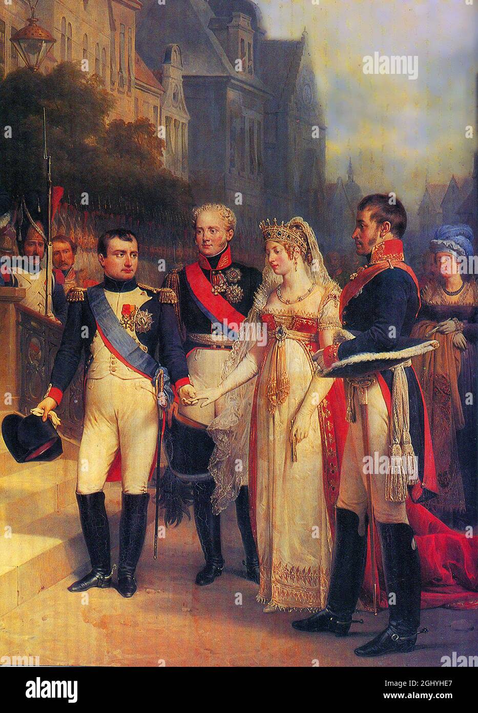 Napoleon, Alexander I. von Russland, Königin Louise von Preußen und Friedrich Wilhelm III. In Tilsit, Stockfoto
