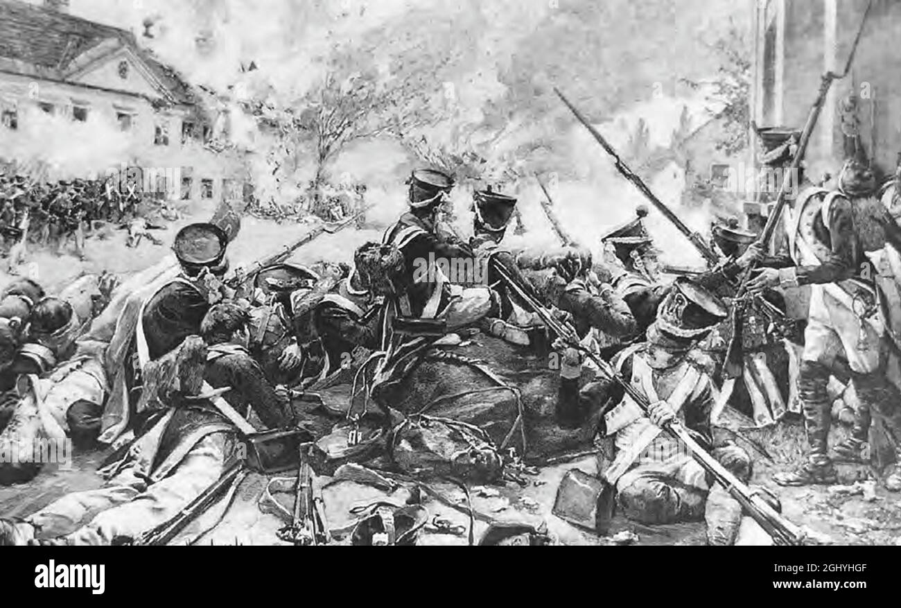 Szenen aus der Schlacht von Essling-Aspern 1809 in Österreich während der Napoleonischen Kriege. Stockfoto