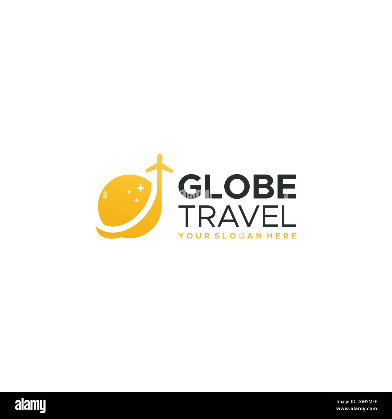 Minimalistisches GLOBETRAVEL Plane Globe Logo-Design Stock Vektor