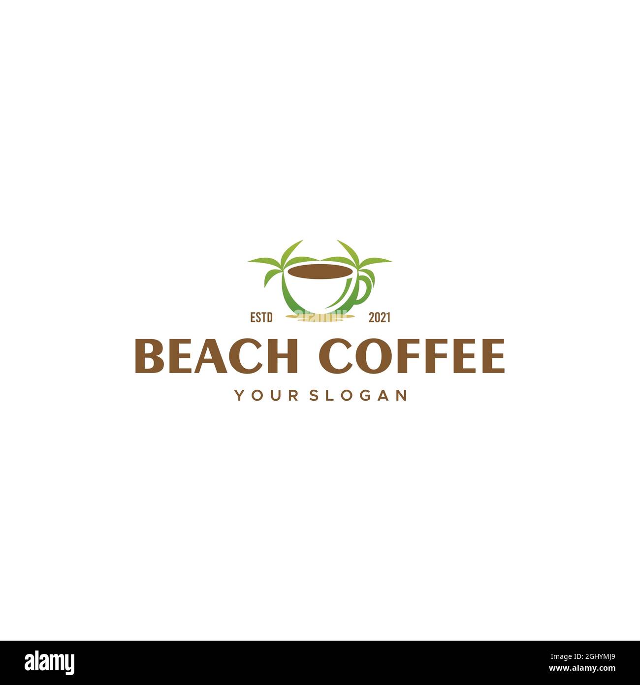 Modernes DESIGN MIT Kokosnussbaumglas und STRANDKAFFEE Stock Vektor