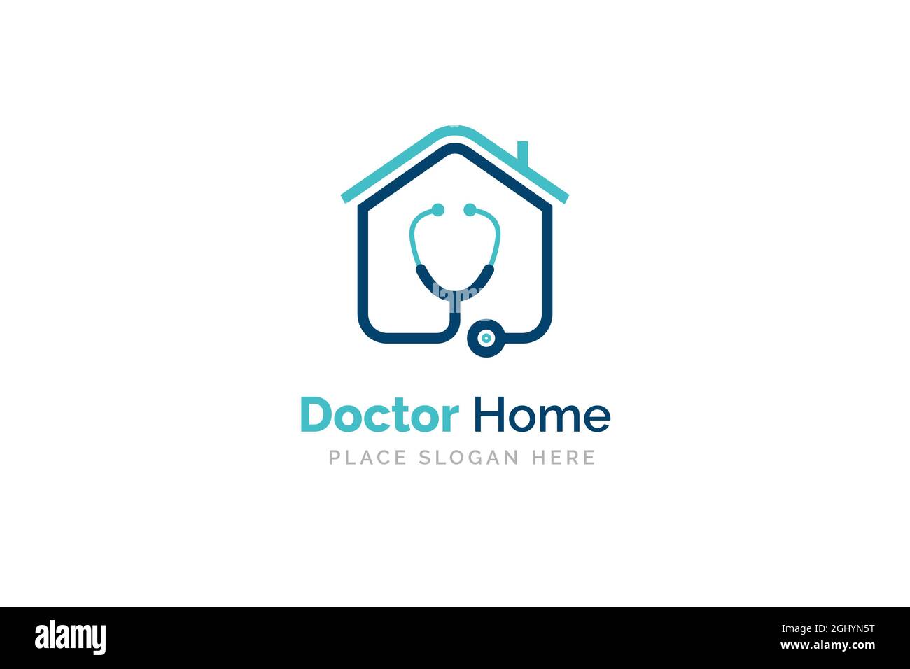 Doctor Home Logo-Design mit Stethoskop-Symbol Stockfoto