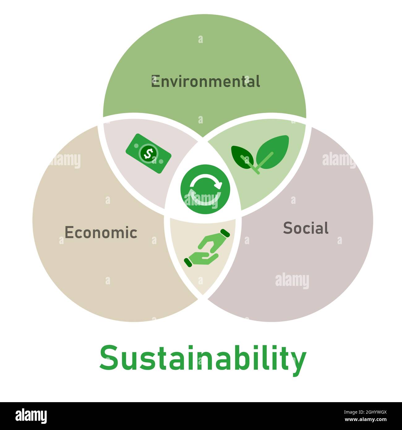 Nachhaltigkeitsfaktor soziale ökologische ökonomische Elemente einer nachhaltigen Lösung Stock Vektor