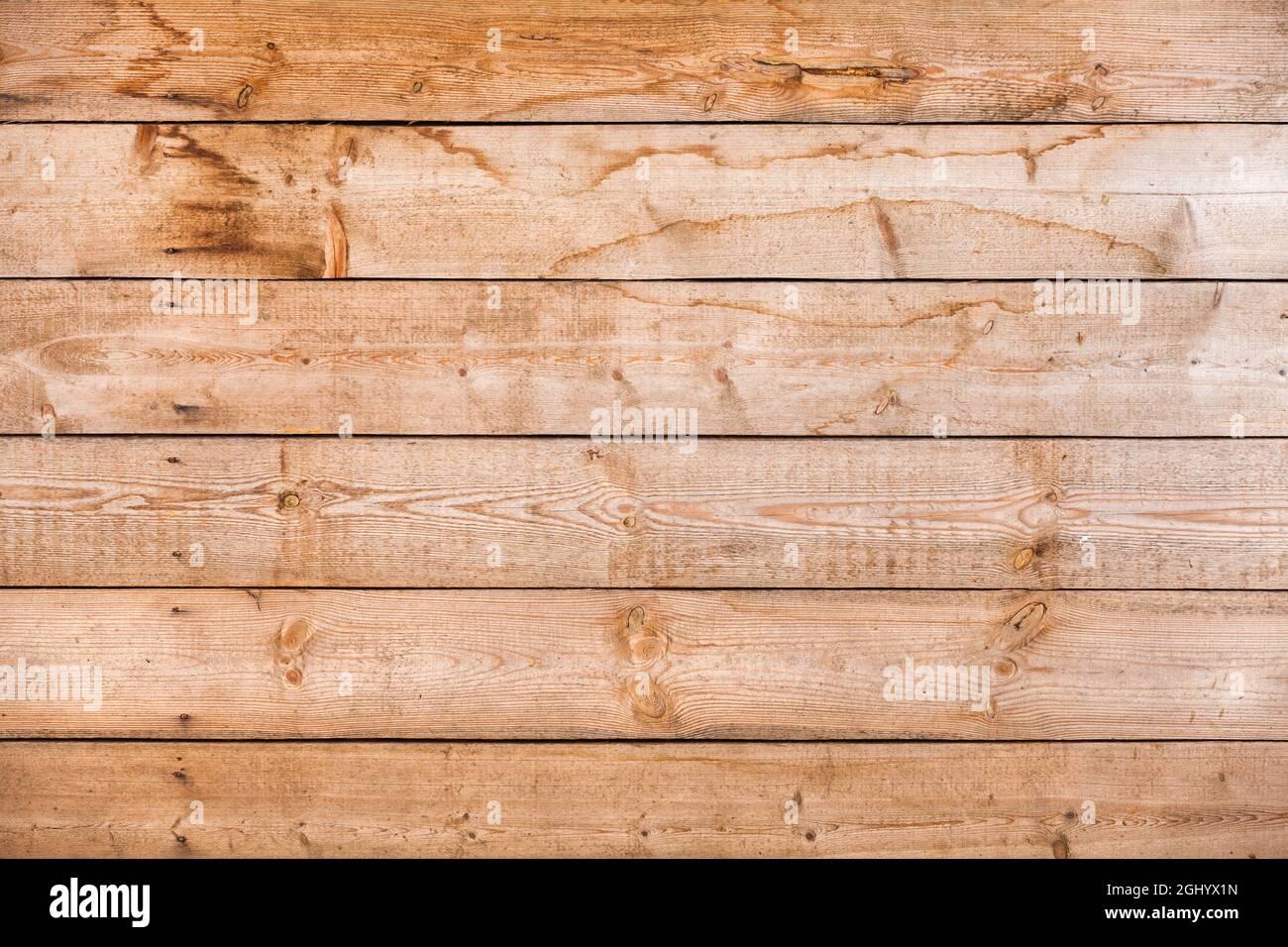 Grungige Wand aus Kiefernholz-Planken, flacher Hintergrund Foto-Textur Stockfoto