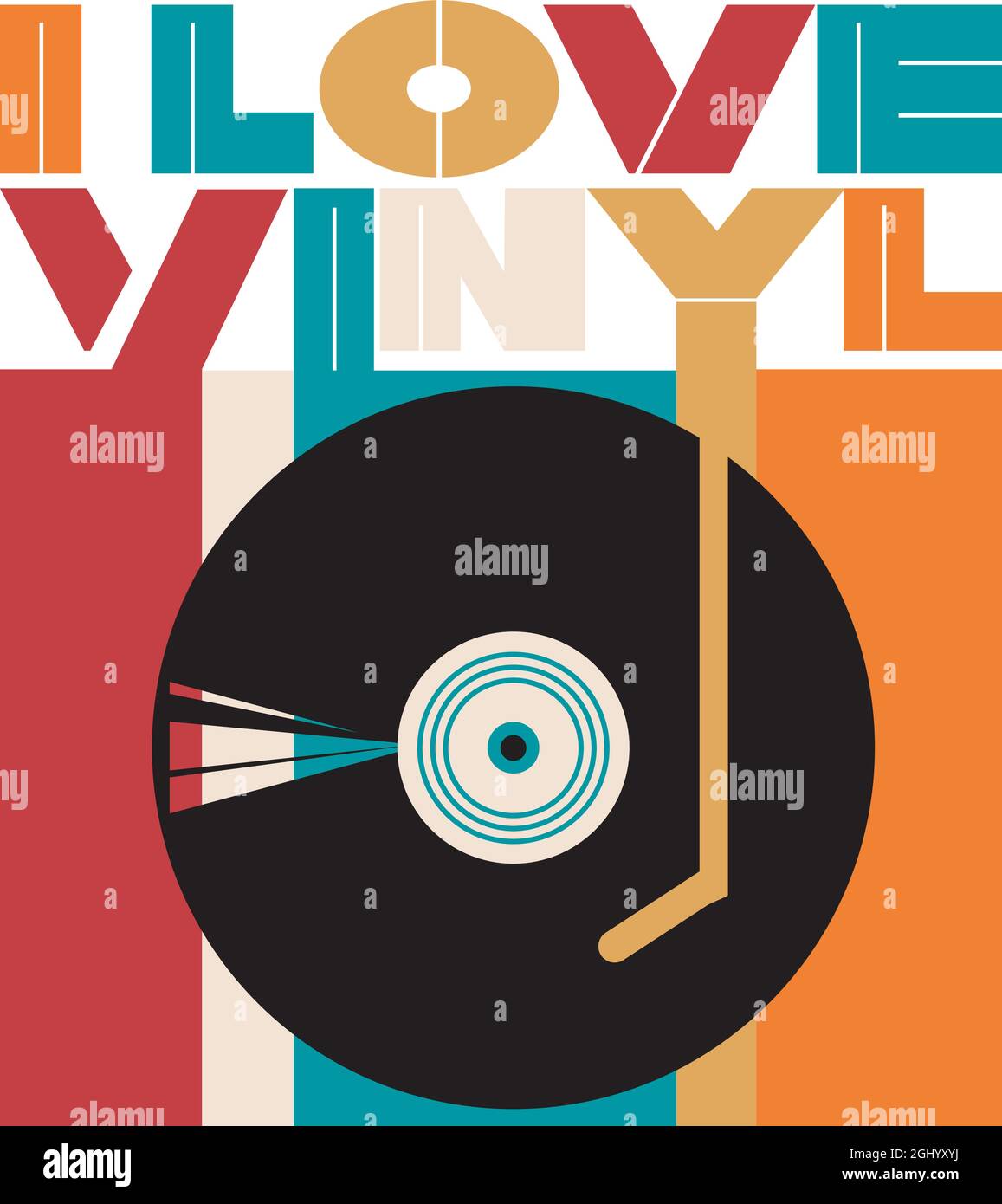 I Love Vinyl Retro Plattenspieler Vektor-Design Stock Vektor