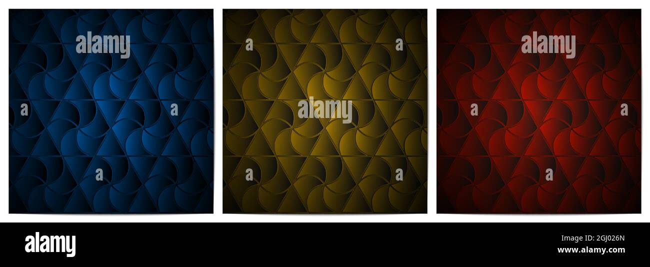 Set von abstrakten geometrischen Muster mit polygonalen Form elegant aus blauen, goldenen und roten Hintergrund Stock Vektor