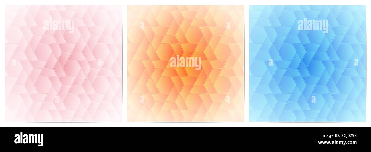 Set von abstrakten geometrischen Muster mit polygonalen Form elegant aus rosa, orange und blau Hintergrund Stock Vektor