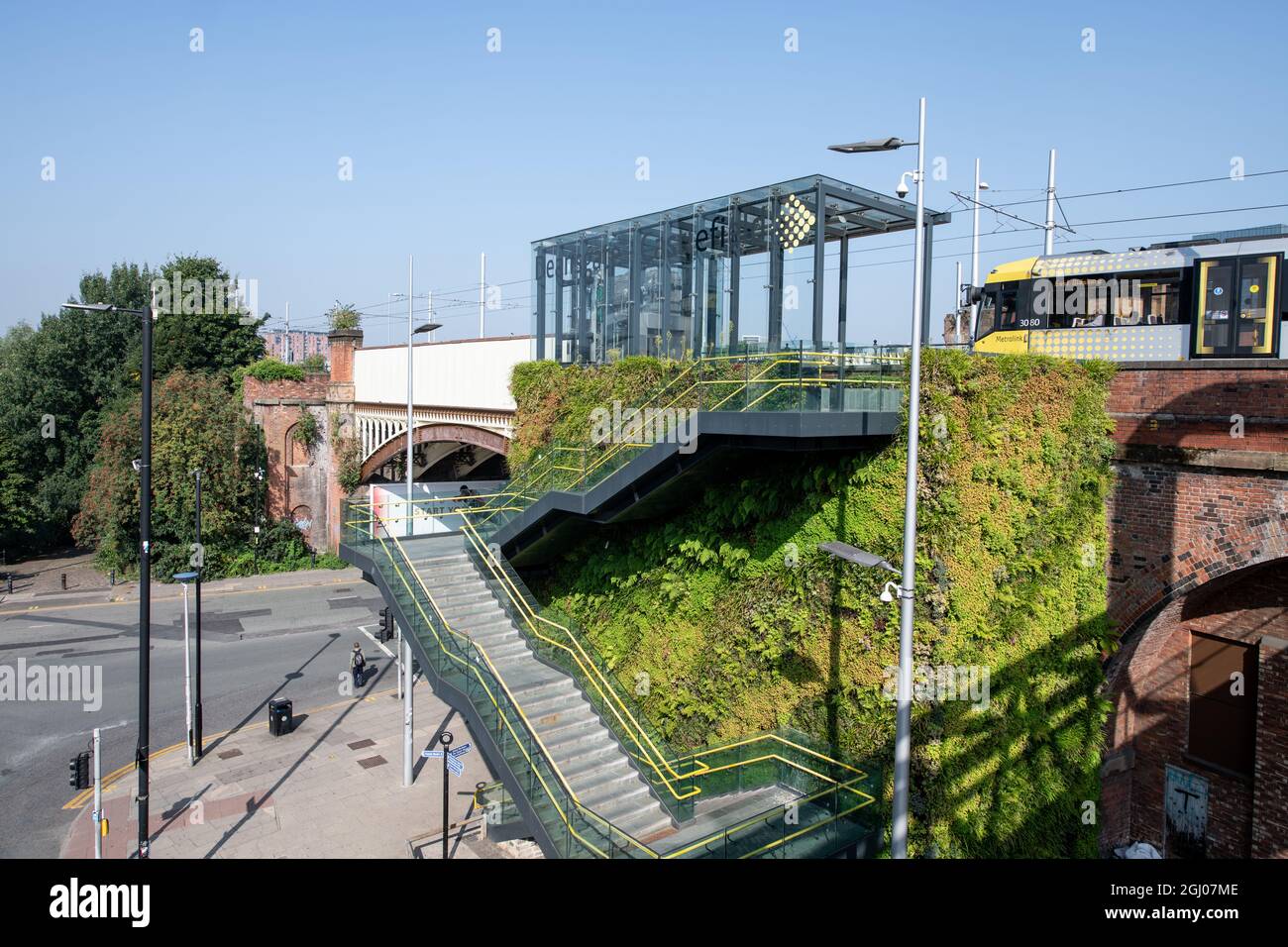 Deansgate-Castlefield Metrolink Station. Manchester. Stockfoto