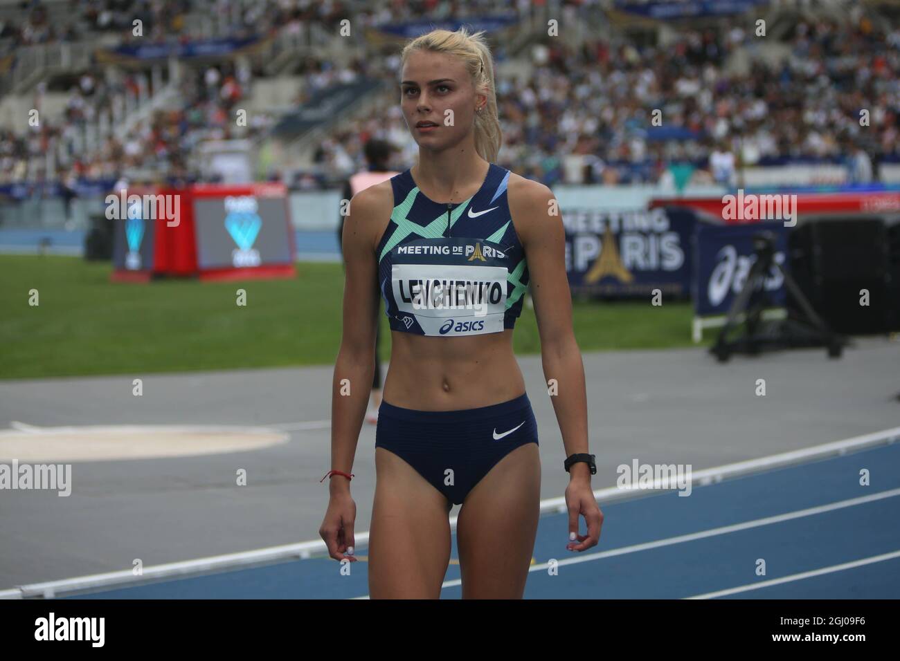 Yuliya Levchenko aus der Ukraine Hochsprung-Frauen während der IAAF Wanda Diamond League, Meeting de Paris Leichtathletik-Veranstaltung am 28. August 2021 im Charlety-Stadion in Paris, Frankreich - Foto Laurent Lairys / DPPI Stockfoto