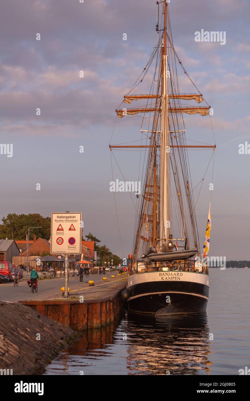 Abendlicht im Spätsommer am Tiessenkai promade in Kiel, Kreis Holtenau, Kieler Förde, Ostsee, Schleswig-Holstein, Norddeutschland, Europa Stockfoto