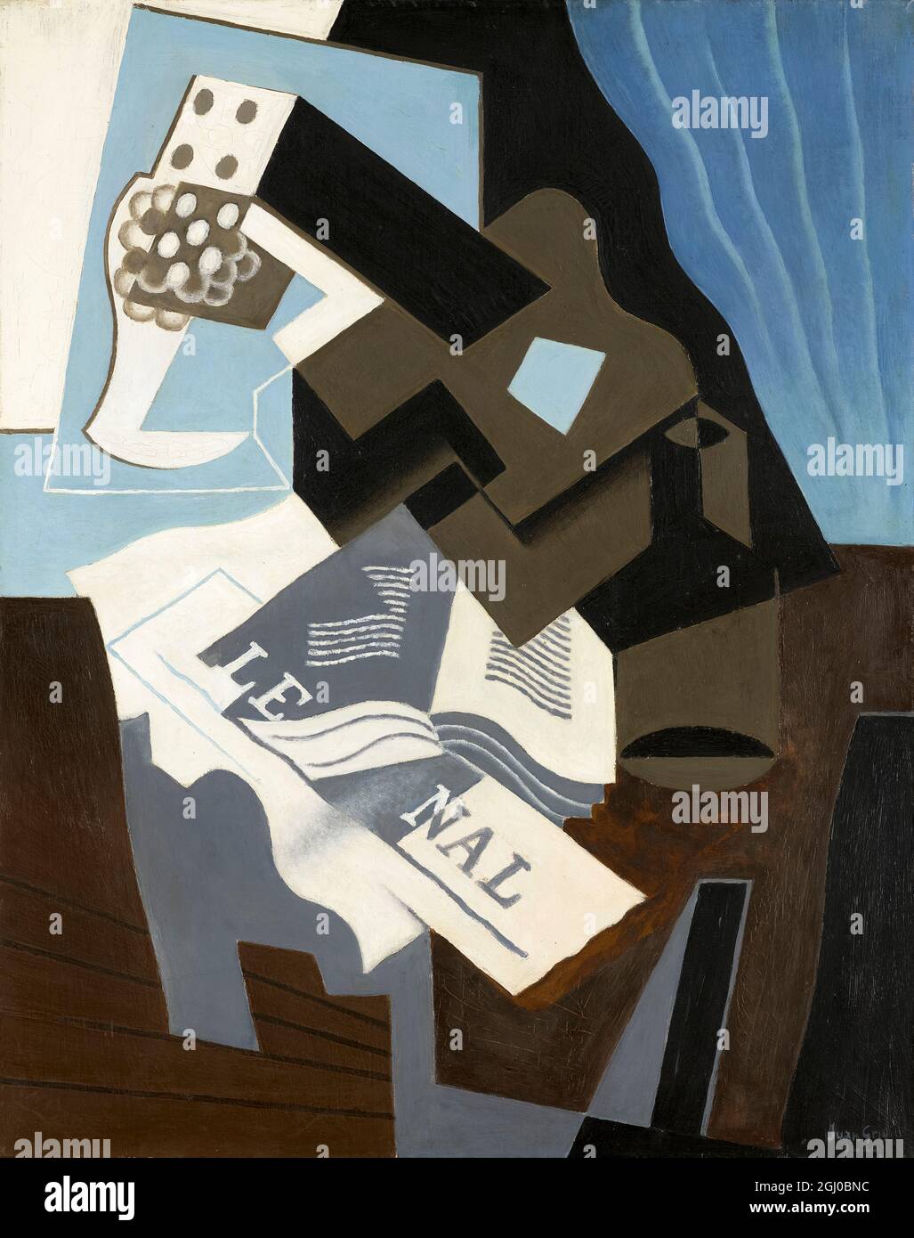 Juan Gris, Gitarre, Buch und Zeitung, abstrakte Malerei, 1920 Stockfoto