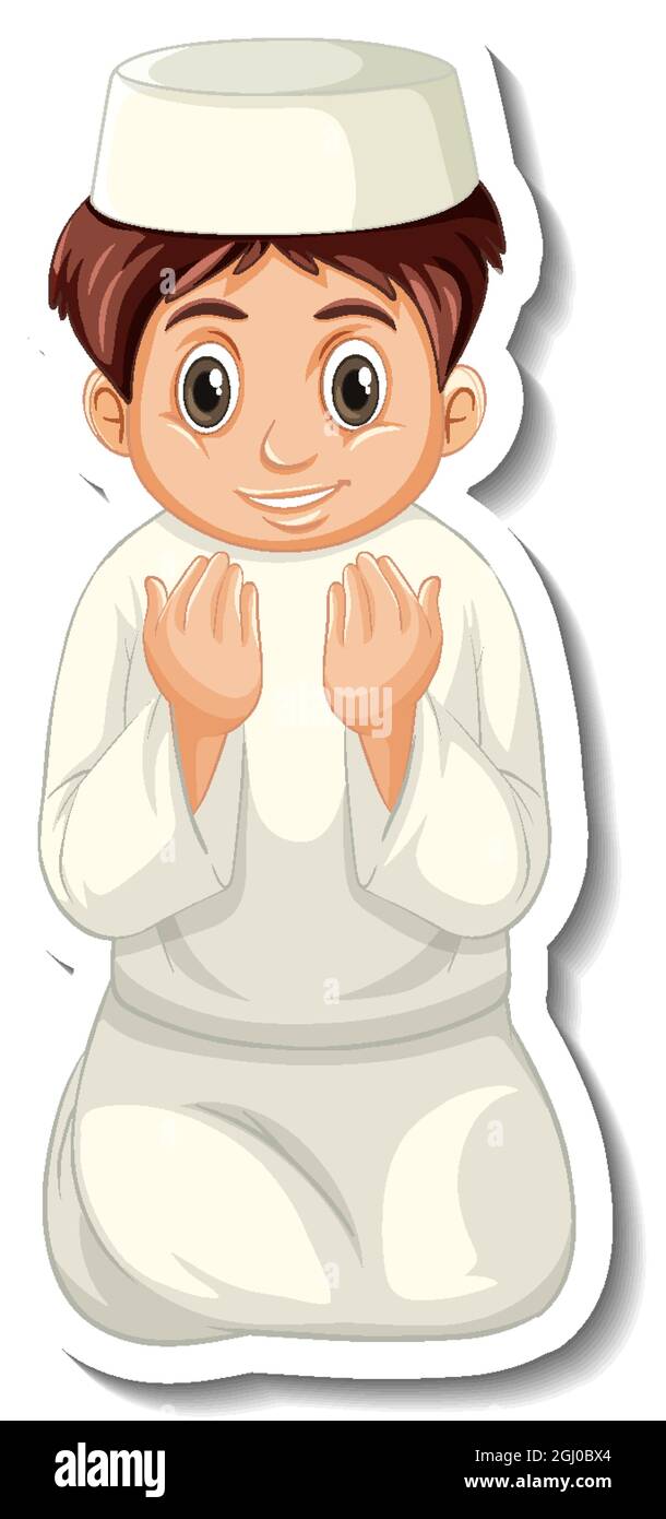 Eine Stickervorlage mit muslimischer Junge betend Illustration Stock Vektor