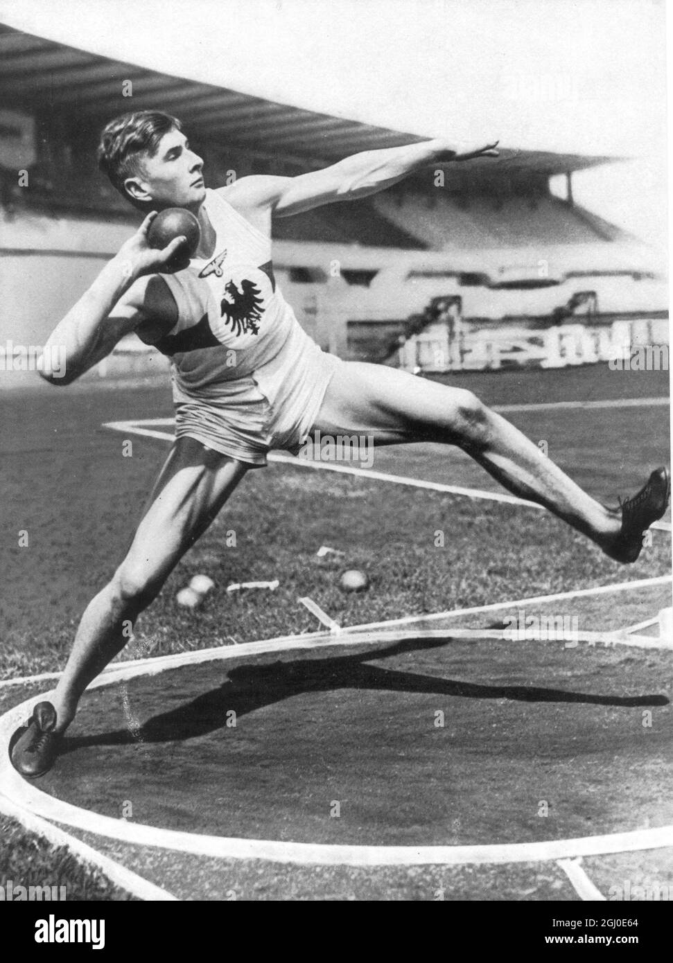 Hans Hinrick Sievert aus Deutschland Shot Putt 1936 Olympische Spiele in Berlin Stockfoto