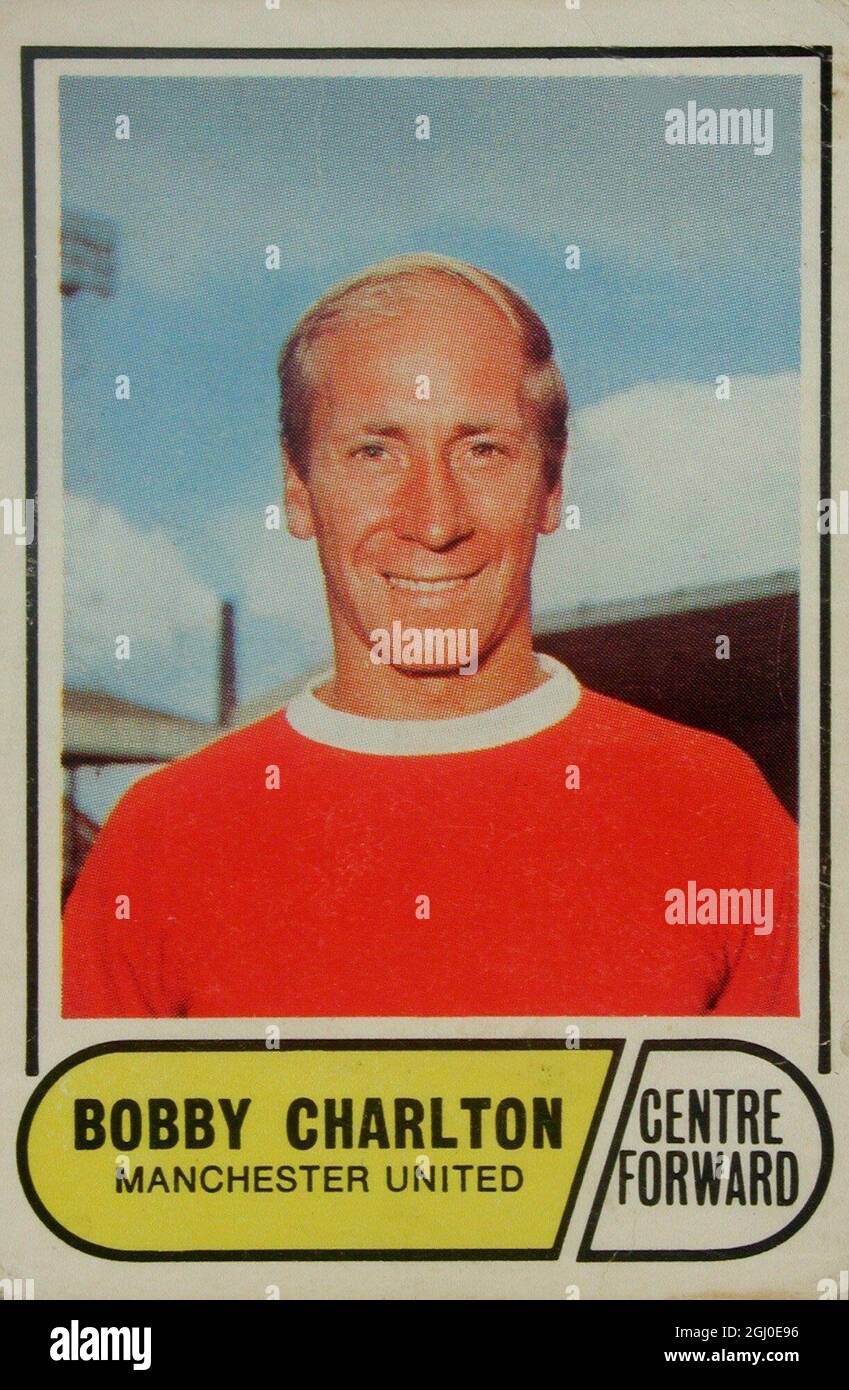 Bobby Charlton - Manchester United der Kapitän von Manchester United, Charlton, mit 90 England-Kappen, nähert sich Billy Wrights Rekord (105). Er ist auch Englands führender Schütze mit 46 Toren. Charlton ist Torschütze von zwei Toren von United, als sie Benfica 4-1 im Europameisterschaftsfinale 1968 besiegten, und hat auch League- und FA-Cup-Medaillen. Stockfoto