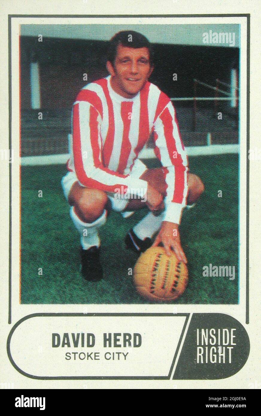 David Herd - Stoke City Die Herde War ein Zentrum mit freiem Punktstand nach vorne und war bei Arsenal und manchester United, bevor sie sich Stoke zu einem freien Transfer anschloss. Er wurde von Schottland als Amateur und Profi gedeckelt und kam £35,0-00 für 1961 nach Manchester United und erzielte über 200 Tore in der Liga. Stockfoto