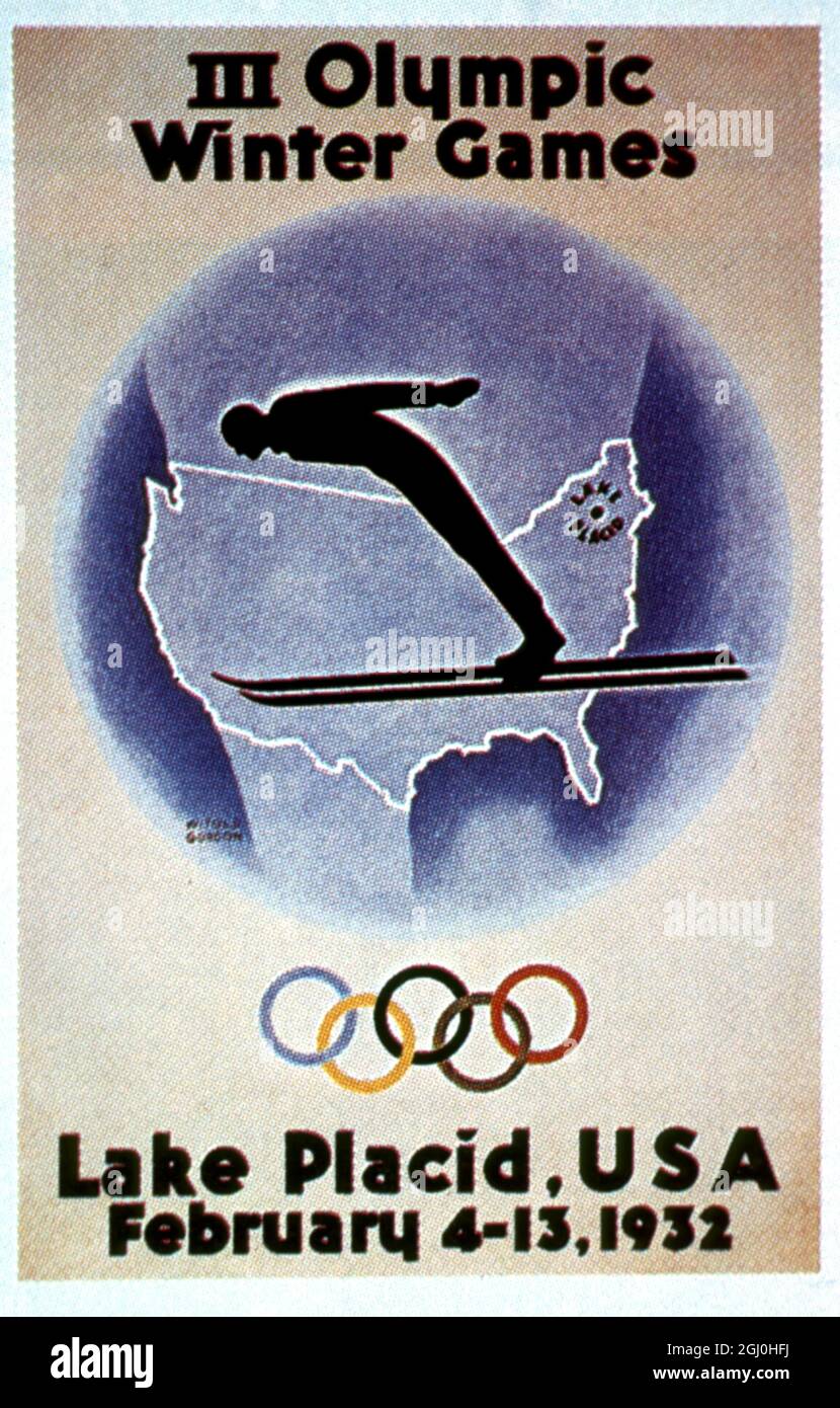 1932 Olympische Winterspiele Lake Placid, USA Poster Stockfoto