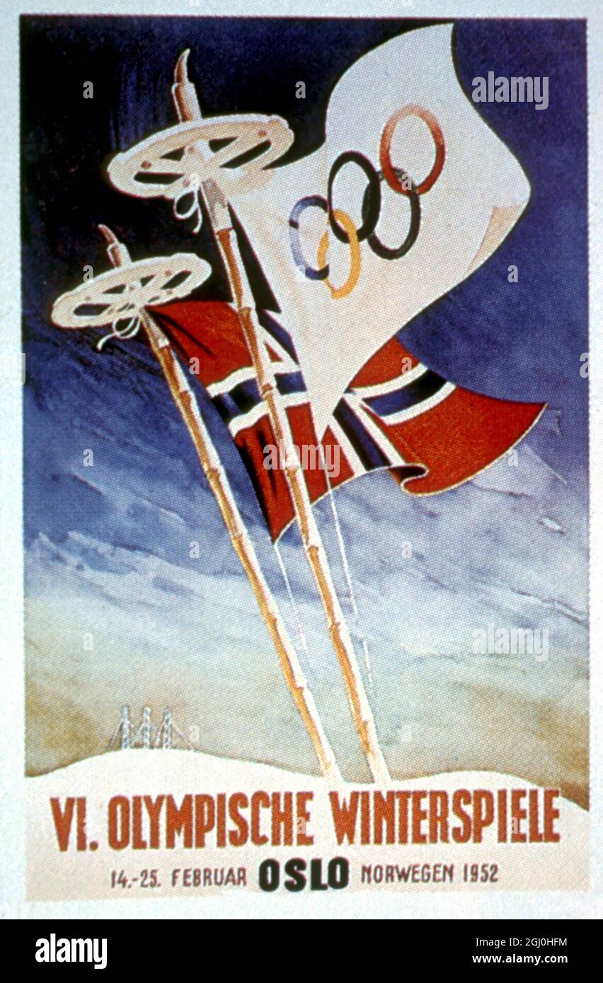 1952 Olympische Winterspiele Oslo, Norwegen Poster Stockfoto