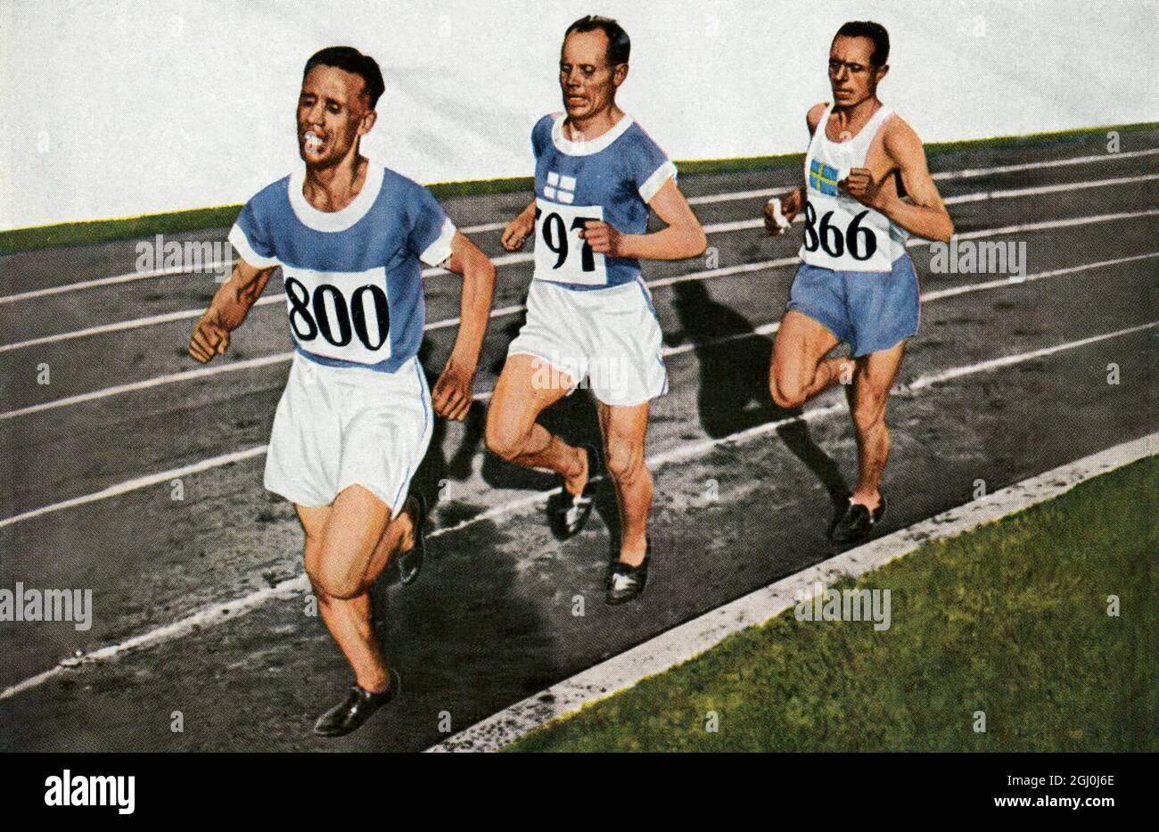 Amsterdam 1928 - drei Giganten der 10,000 m - in die letzte Runde. ©TopFoto Stockfoto