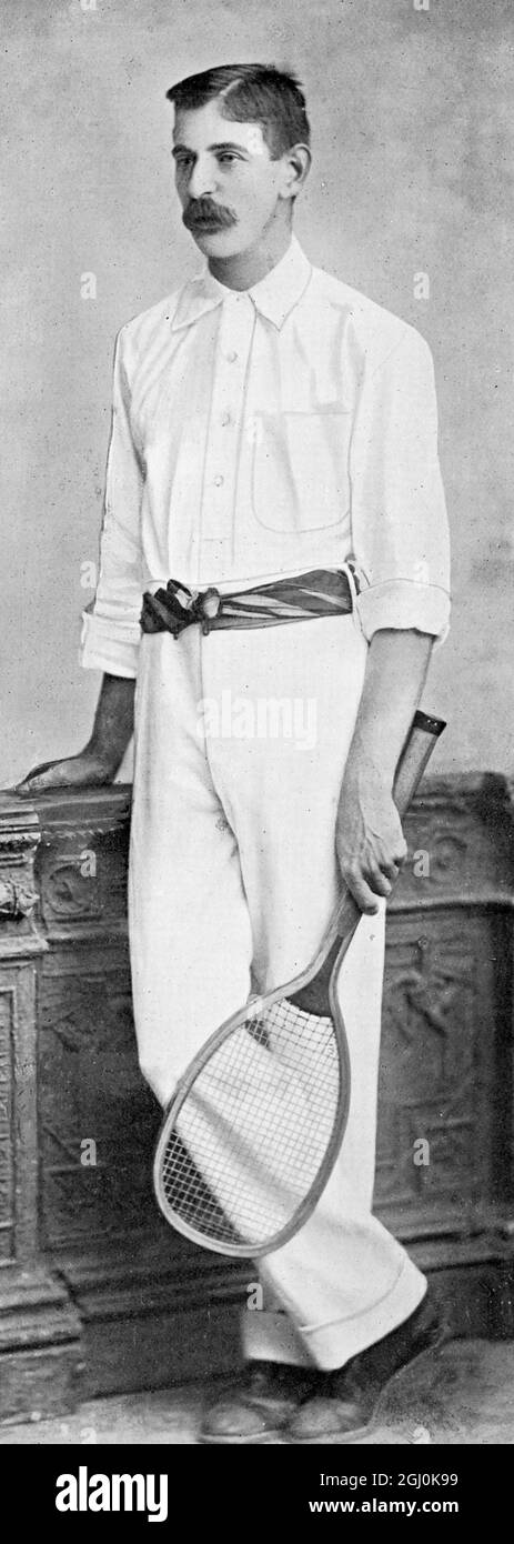 Joshua Pim 1893 - Joshua Pim (geboren am 20. Mai 1869 in Bray, Wicklow - gestorben am 15. April 1942 in Killiney, Dublin) war ein Tennisspieler aus Irland. Zwei Jahre in Folge gewann er 1893 und 1894 den Einzeltitel von Wimbledon für Männer. ©TopFoto Stockfoto