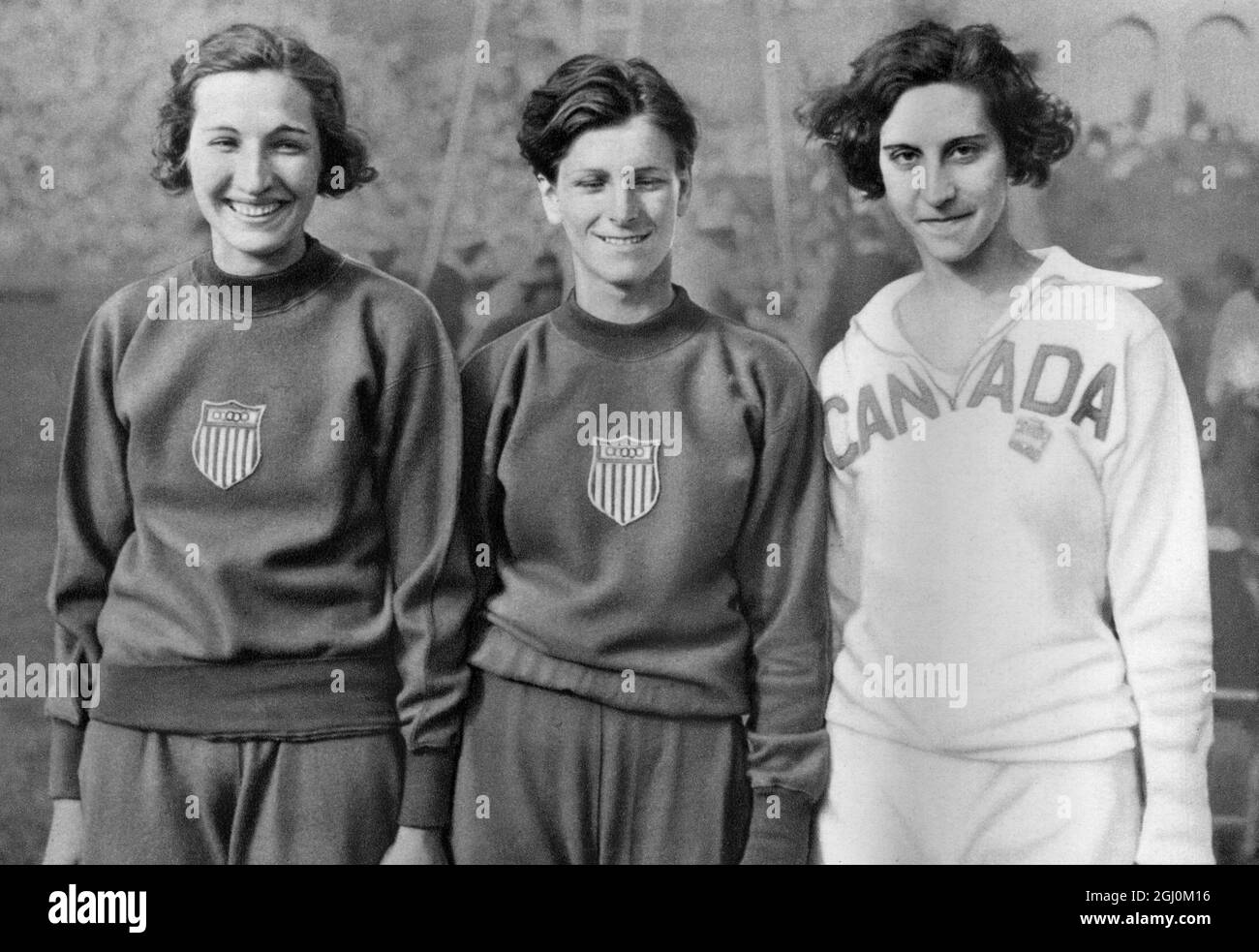 Olympische Spiele 1932, Los Angeles, USA, Jean Shiley (USA) Mildred Ella ''babe'' Didrikson (USA) Eva Dawes Kanada Stockfoto