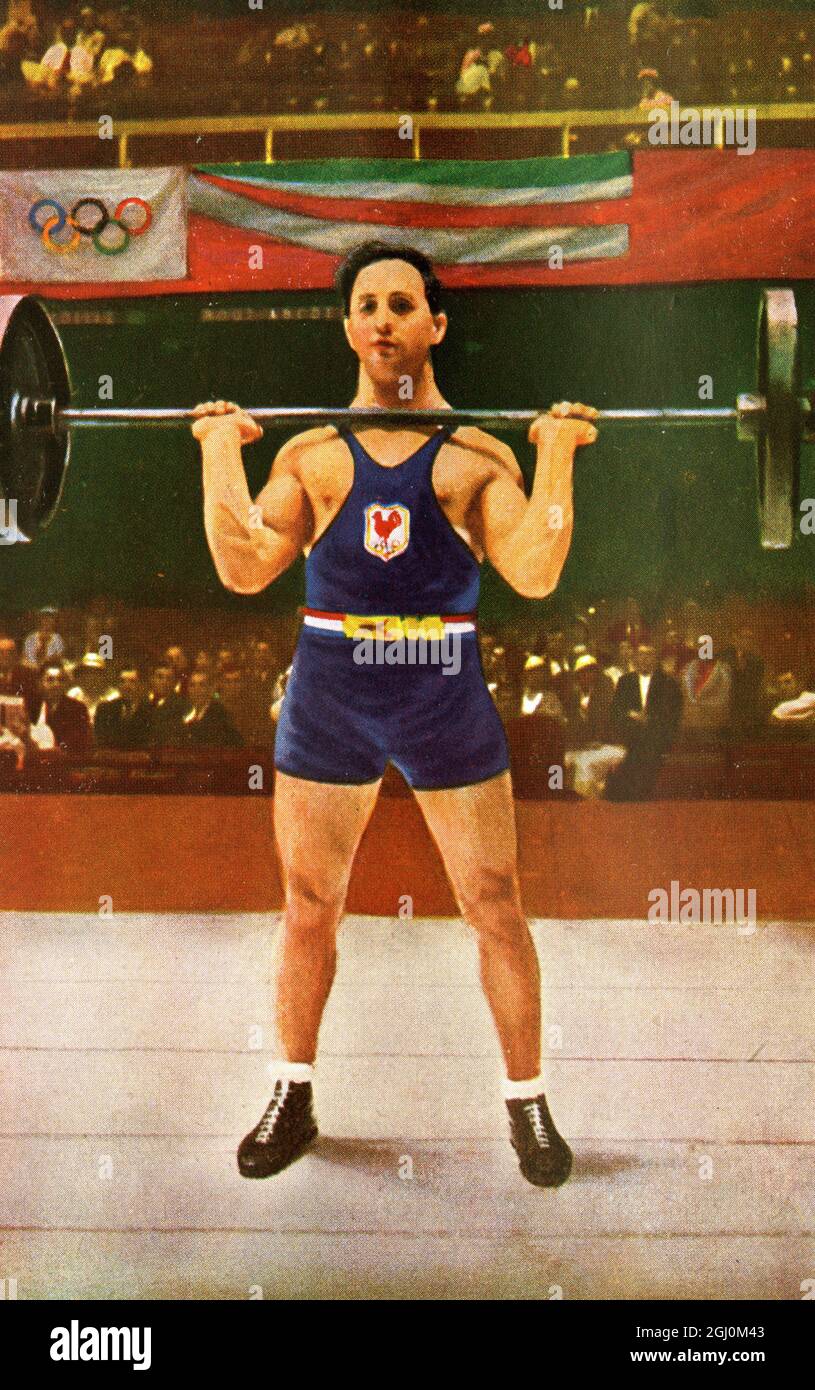 Rene Duverger, Frankreich, nimmt an der Gewichtheben bei den Olympischen Sommerspielen in Los Angeles, Kalifornien 1932 Teil, offiziell bekannt als die Spiele der X-Olympiade Stockfoto