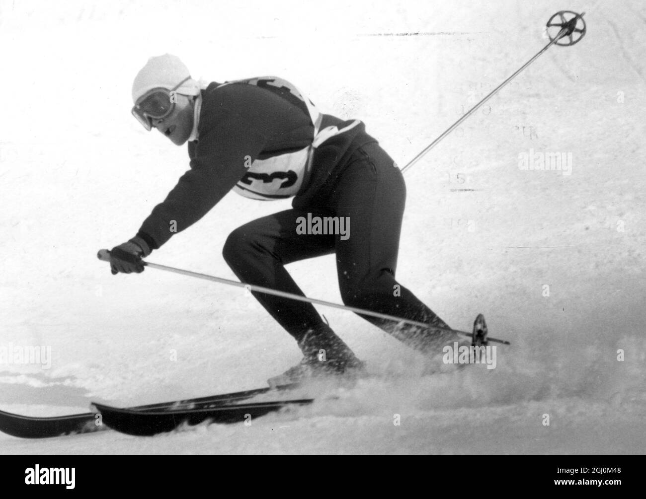 Kanadierin gewinnt die Riesenslalom-Weltmeisterschaft der Frauen. Lucile Wheeler, die vier Jahre lang für diese Veranstaltung trainiert hat. 11. Februar 1958 Stockfoto