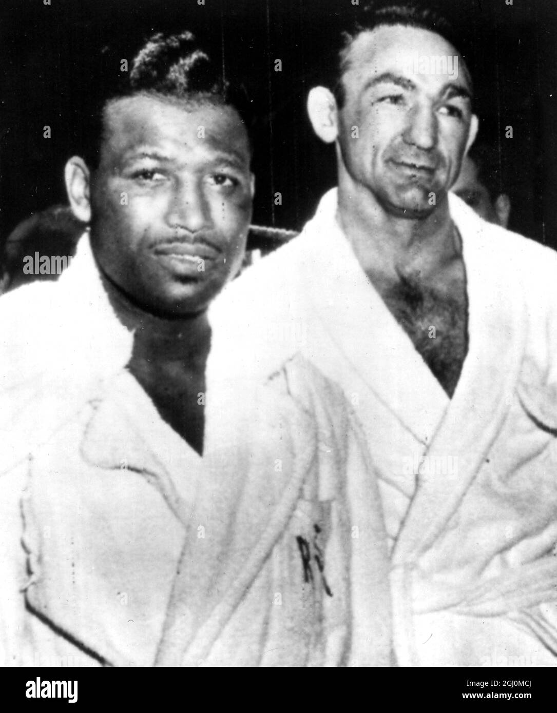 Amerika, Chicago wiegen in Sugar Ray Robinson, der den Titel World Middleweight später an diesem Abend in Chicago zurückgewann, als er Carmen Basilio schlug. 26. März 1958 Stockfoto