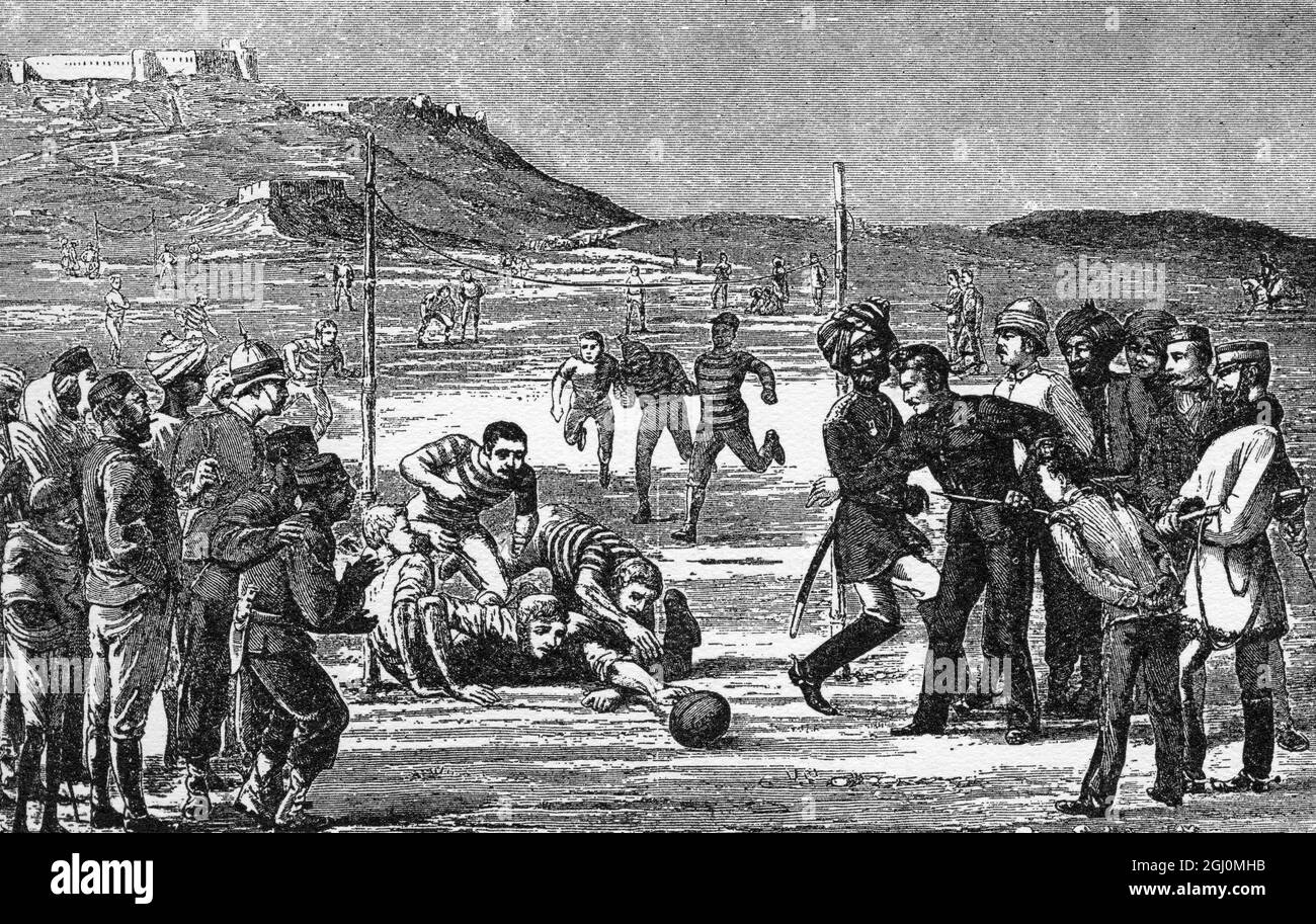 Fußball in Afghanistan Fußball wurde vor kurzem in Khelat während der Besatzung von General Robert in Afghanistan eingeführt. Die einheimischen Ghilzais waren apathische Zuschauer. 1872 Stockfoto