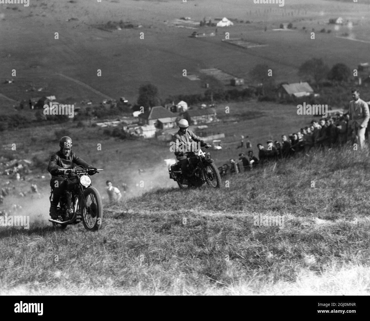 Motorcycle Hillclimb in Knatts Valley, Farningham, England 1936 Stockfoto