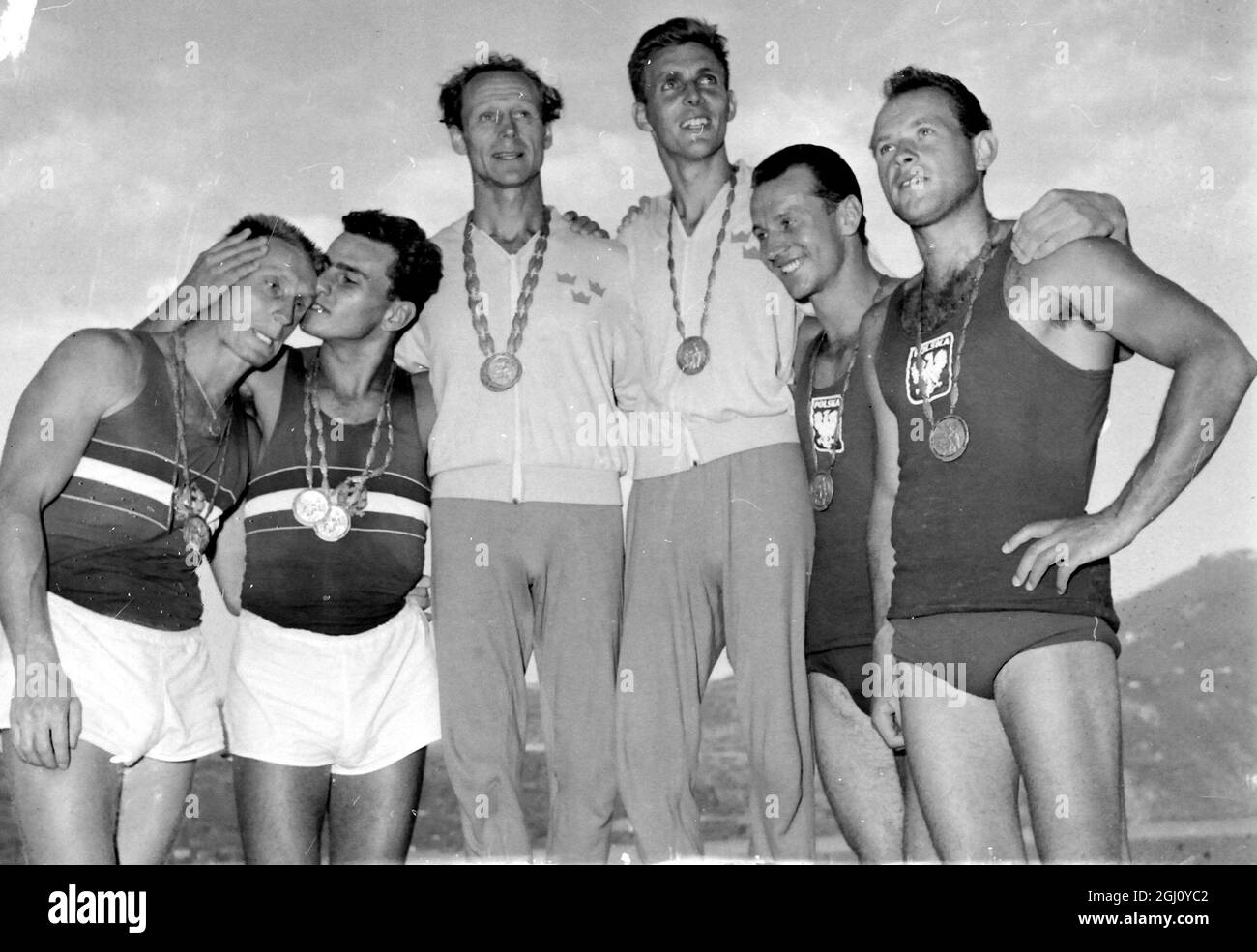 OLYMPISCHES SPIEL KAYAK 1000M HERREN K2 SZOLLOS FREDERICKSSON GEWINNEN GOLD 30 AUGUST 1960 Stockfoto