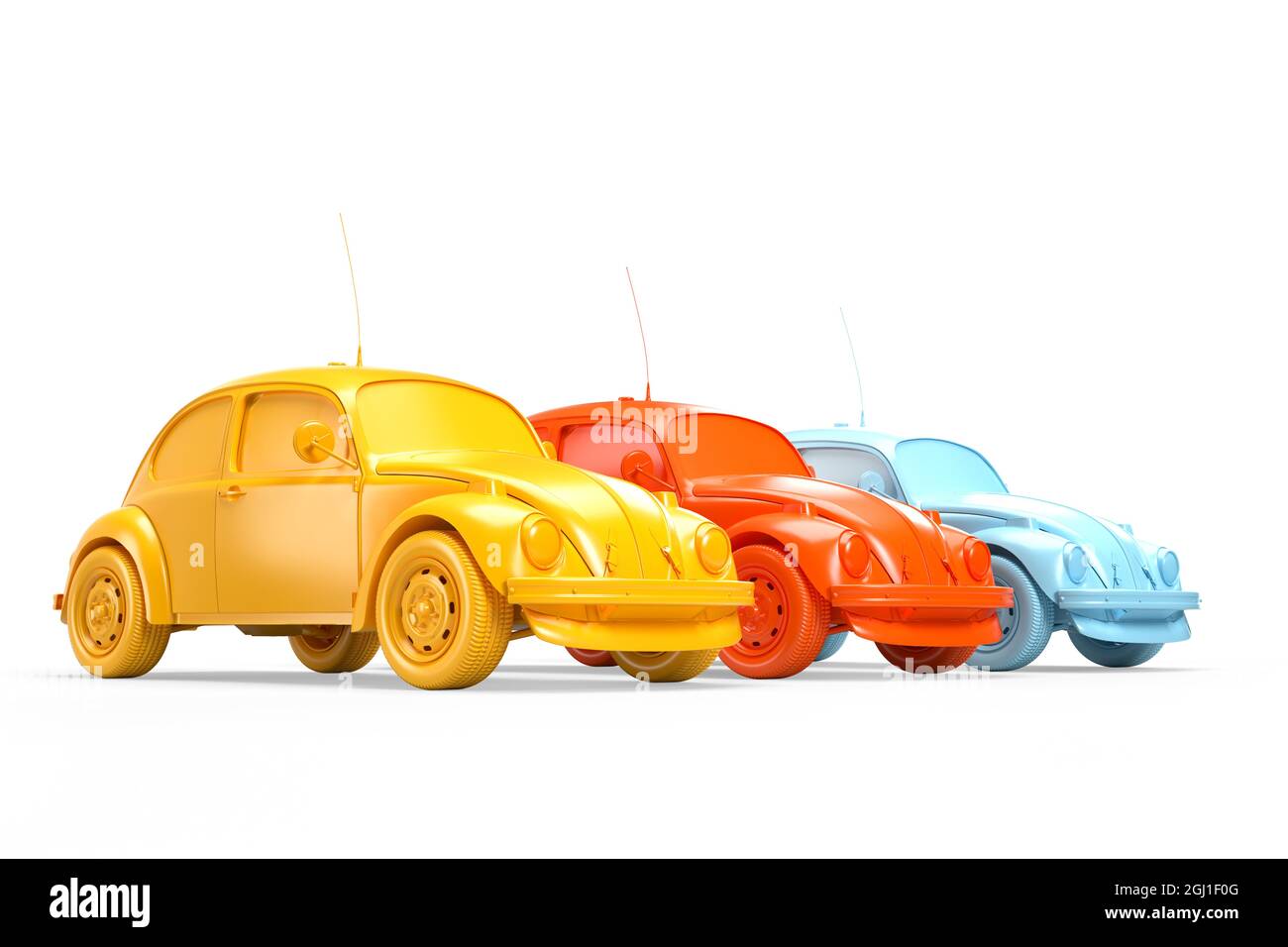 Reihe von drei Oldtimern. 3D-Illustration Stockfoto