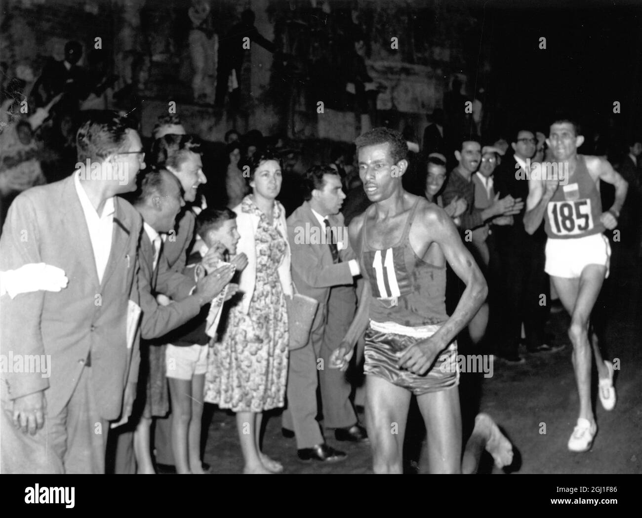 Abebe Bikila gewann den olympischen Marathon in Rom. 1960 Stockfoto