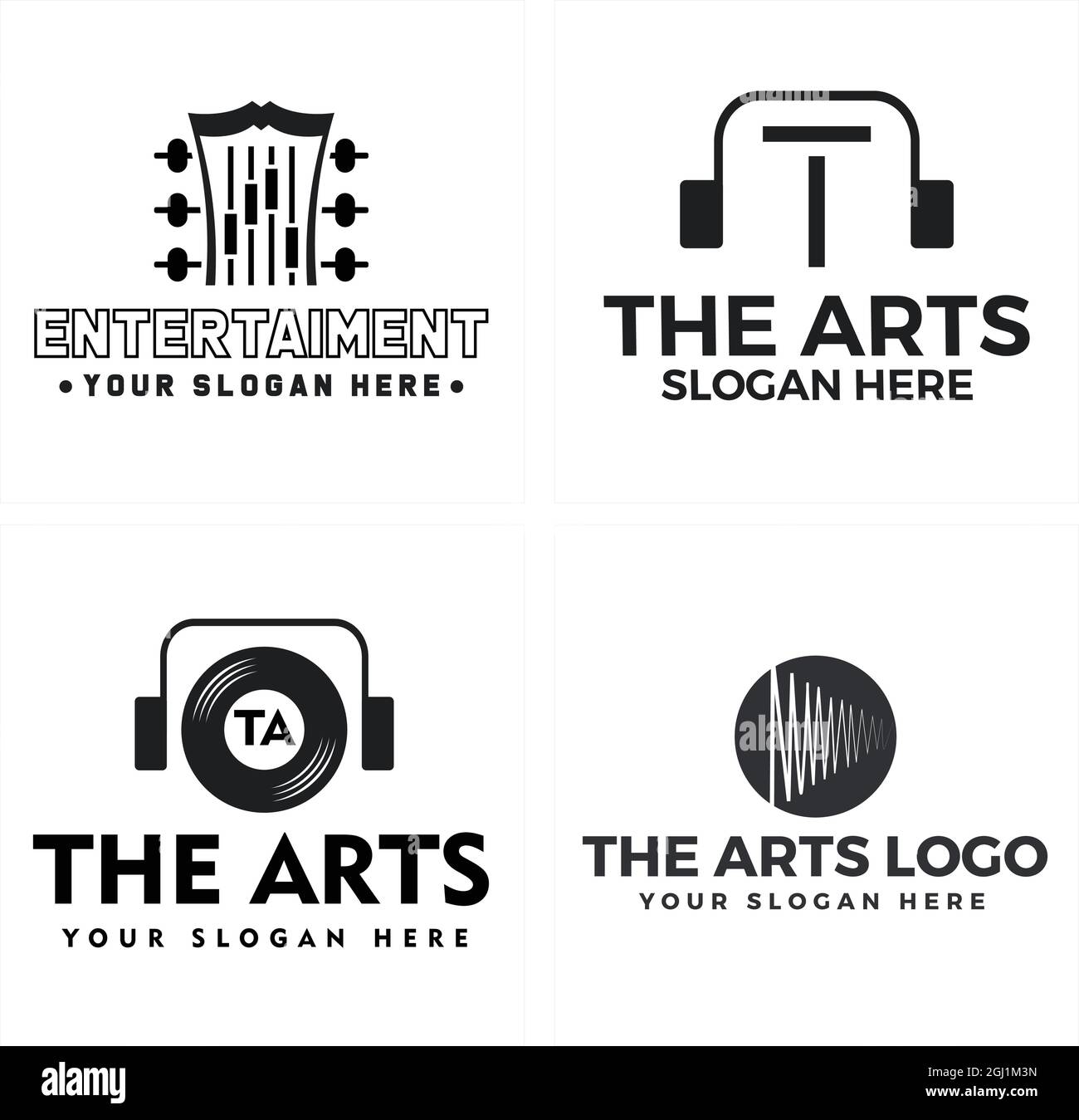 Entertainment-Gitarre musikalische Platte Logo-Design Stock Vektor
