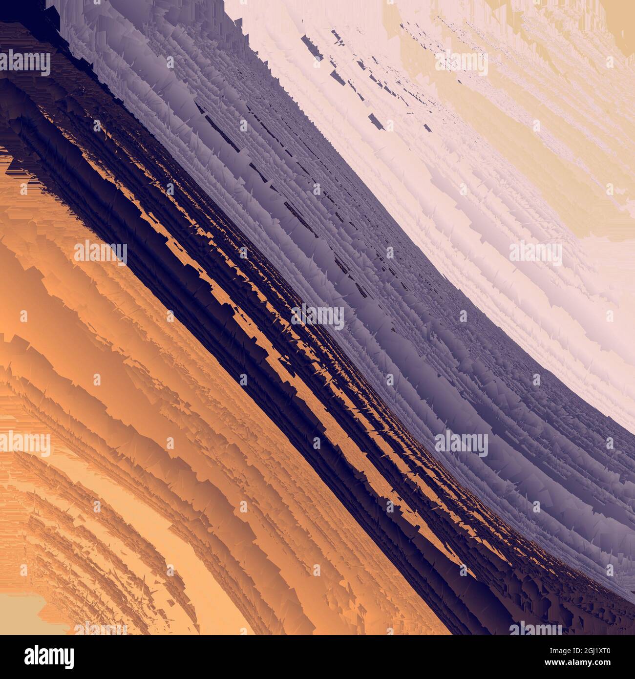 Mehrfarbiger Hintergrund mit diagonalem Verlauf und gezackten Kanten. Orange, hellbraun, weiß, violett und violett Stockfoto