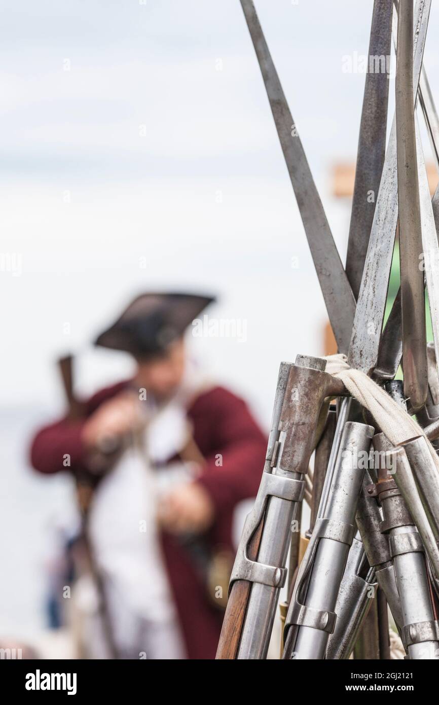 USA, Massachusetts, Cape Ann, Gloucester. Re-enactors of the Battle of Gloucester, 8.-9. August 1775, Schlacht überzeugte die Amerikaner von der Notwendigkeit von Kre Stockfoto