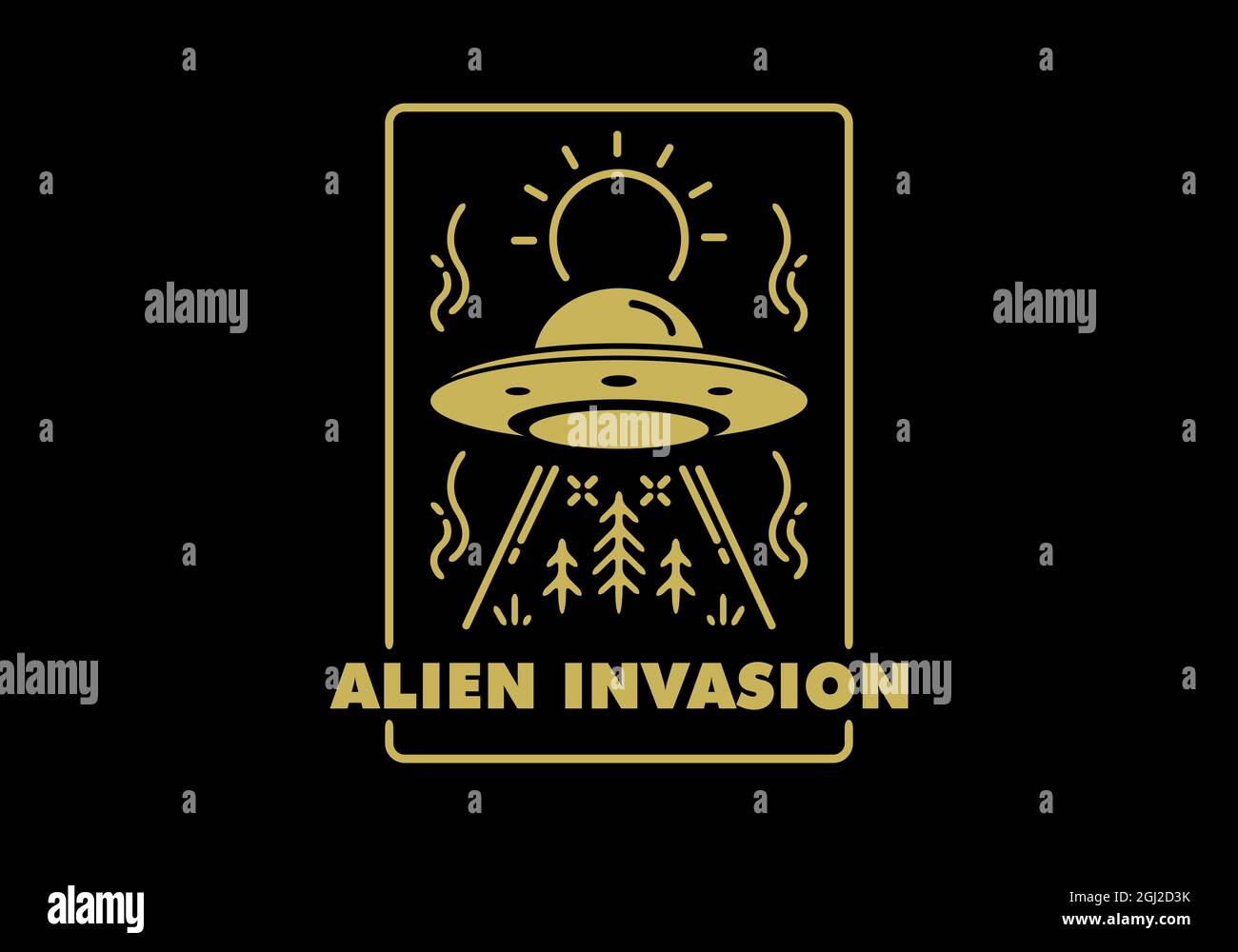 Alien Invasion Linie Kunst Illustration Design Stock Vektor