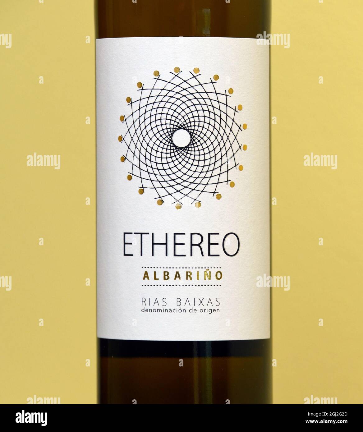 Weinetikett. Ethereo Albarino. RIAS Baixas. Denominacion de origenes. Stockfoto Weinetikett. Ethereo Albarino. RIAS Baixas. Denominacion de origenes. Stockfoto