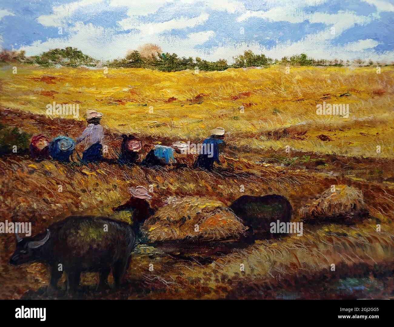 Kunst Malerei Ölfarbe Thai Land Ernte Reis Stockfoto
